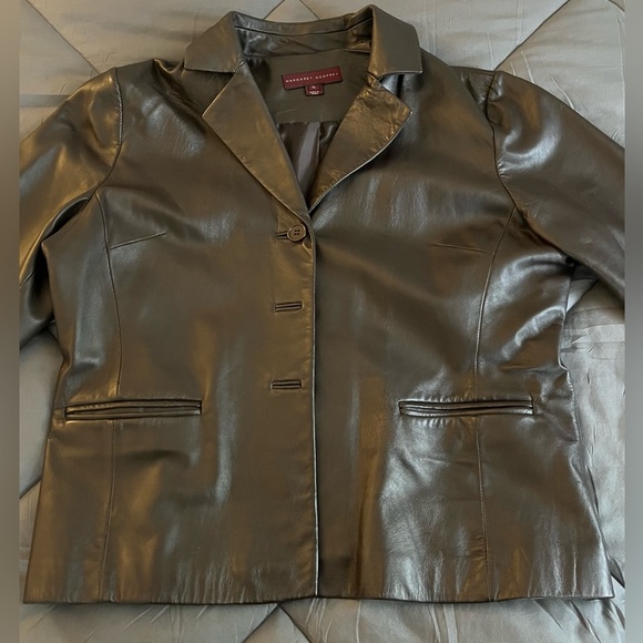 GENUINE LEATHER Brown MARGARET GODFREY Women's Vintage 3-Button Jacket. Size: XL - Picture 9 of 13